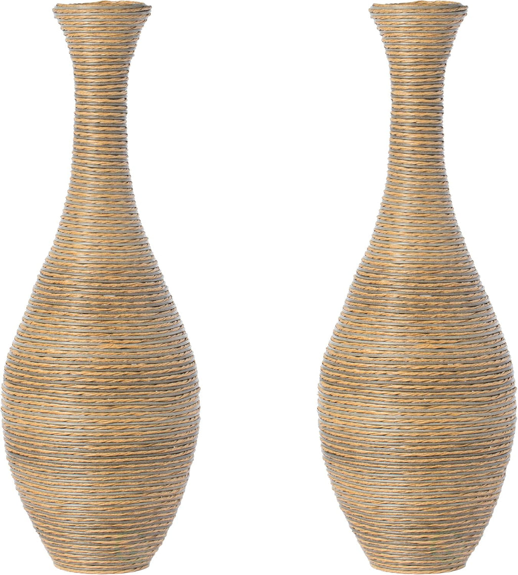 Set of 2 38-inch Tall Artificial Rattan Floor Vase in Elegant Beige - Statement Piece for Living Room Decor, Entryway, or Hallway - Versatile Home Accen