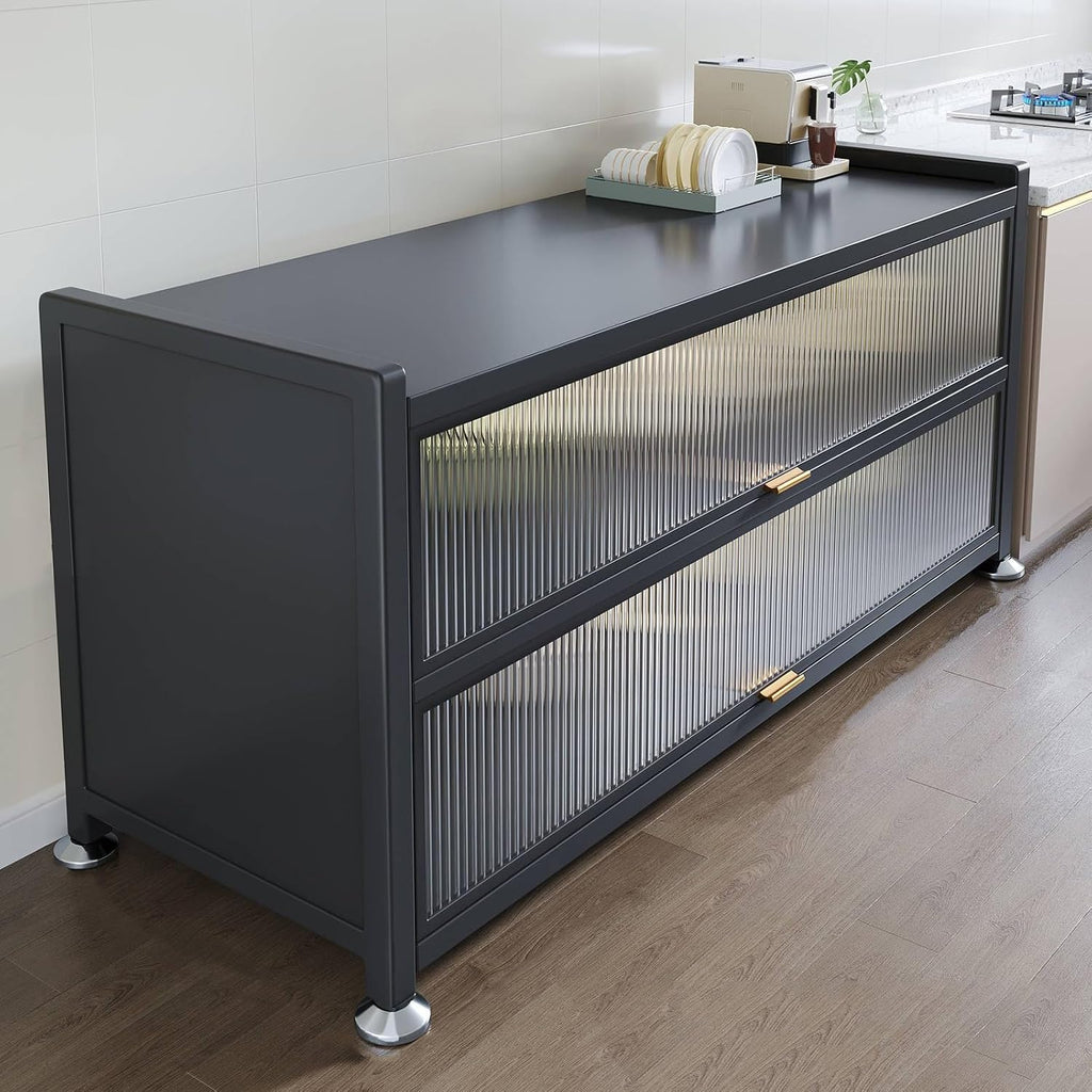 Microwave Oven Rack,Multi-Layer Kitchen Prep Table with Storage, Microwave Oven Shelf, Dust-Proof Bakers Rack, Versatile Dining Side Table, Svart 80x36x85 cm, Space-Saving Organization