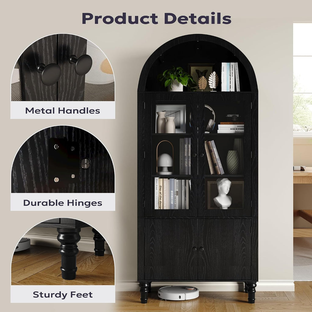 Furnify 71' Tall Arched Pantry Cabinet, Modern Kitchen Storage Cabinet with Doors, 3 Adjustable Shelves, Door Shelves, Organizer, Versatile Cupboard for Kitchen, Bathroom, Black