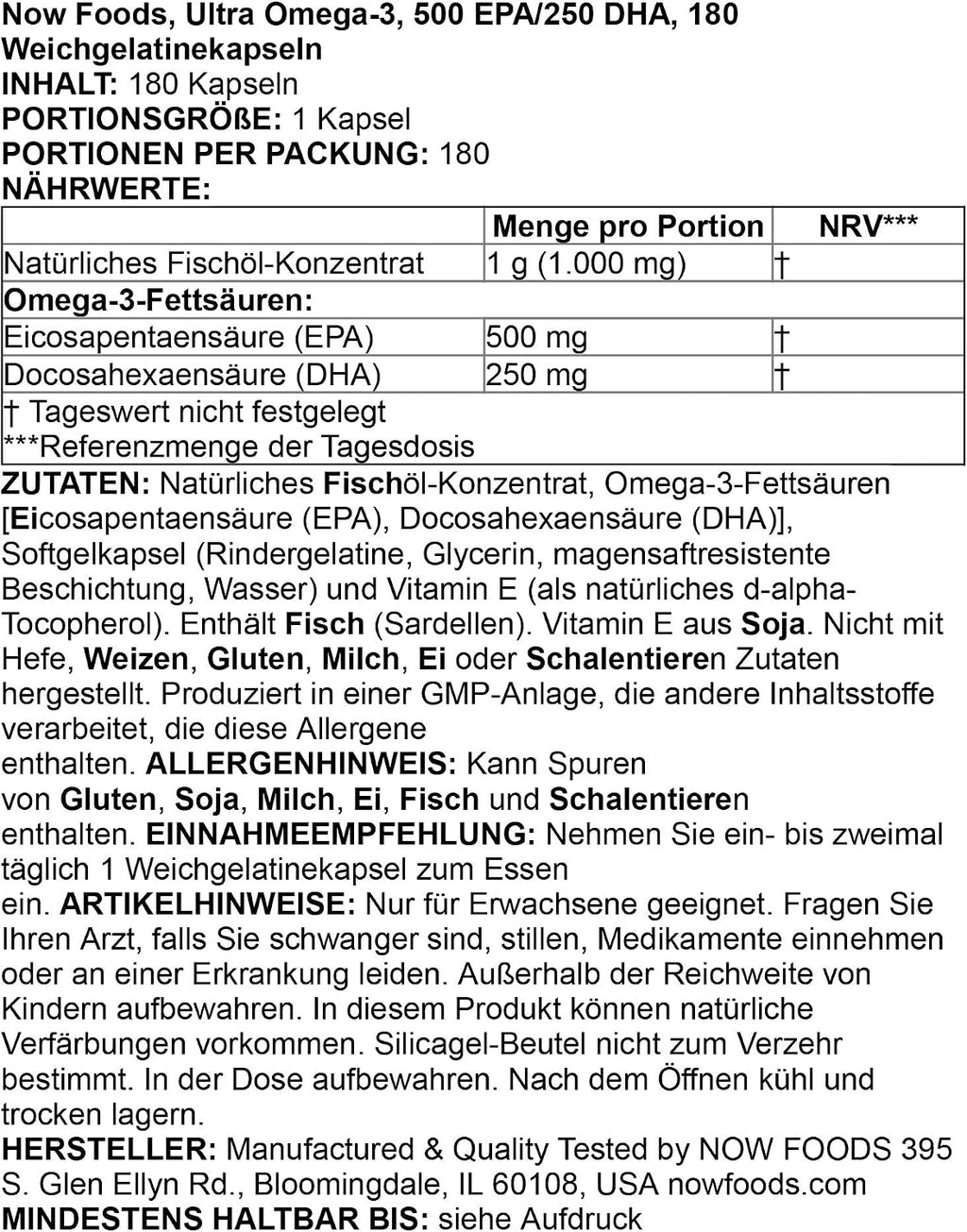 NOW Foods Supplements, Ultra Omega-3 Molecularly Distilled and Enteric Coated, 180 Softgels (Pack of 12)