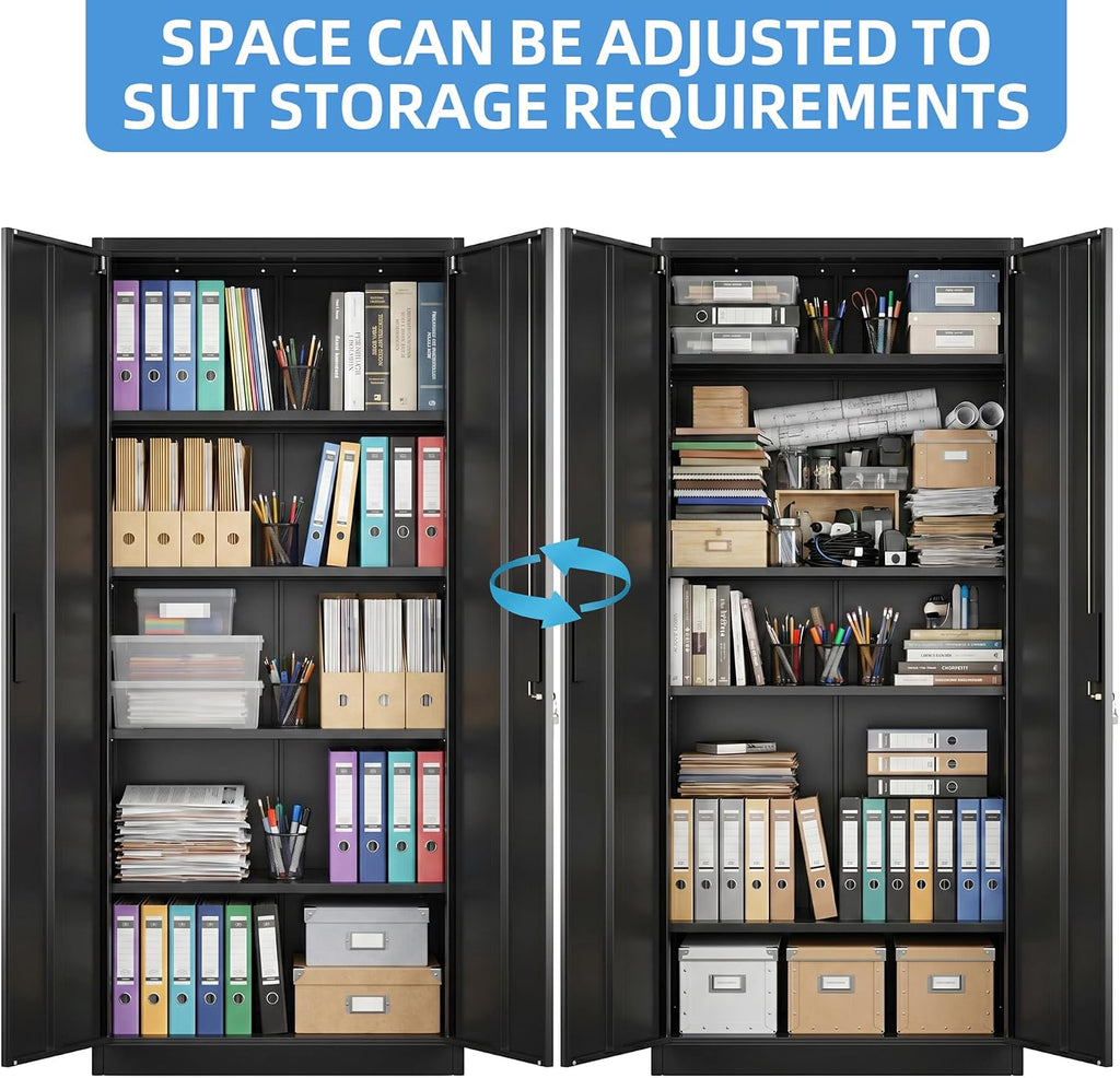 Metal Garage Storage Cabinet, Lockable Steel Storage Cabinet with 4 Adjustable Shelves for Garage, Office, Home, Assembly Required, Black, 15.75' D × 31.50' W × 70.87' H