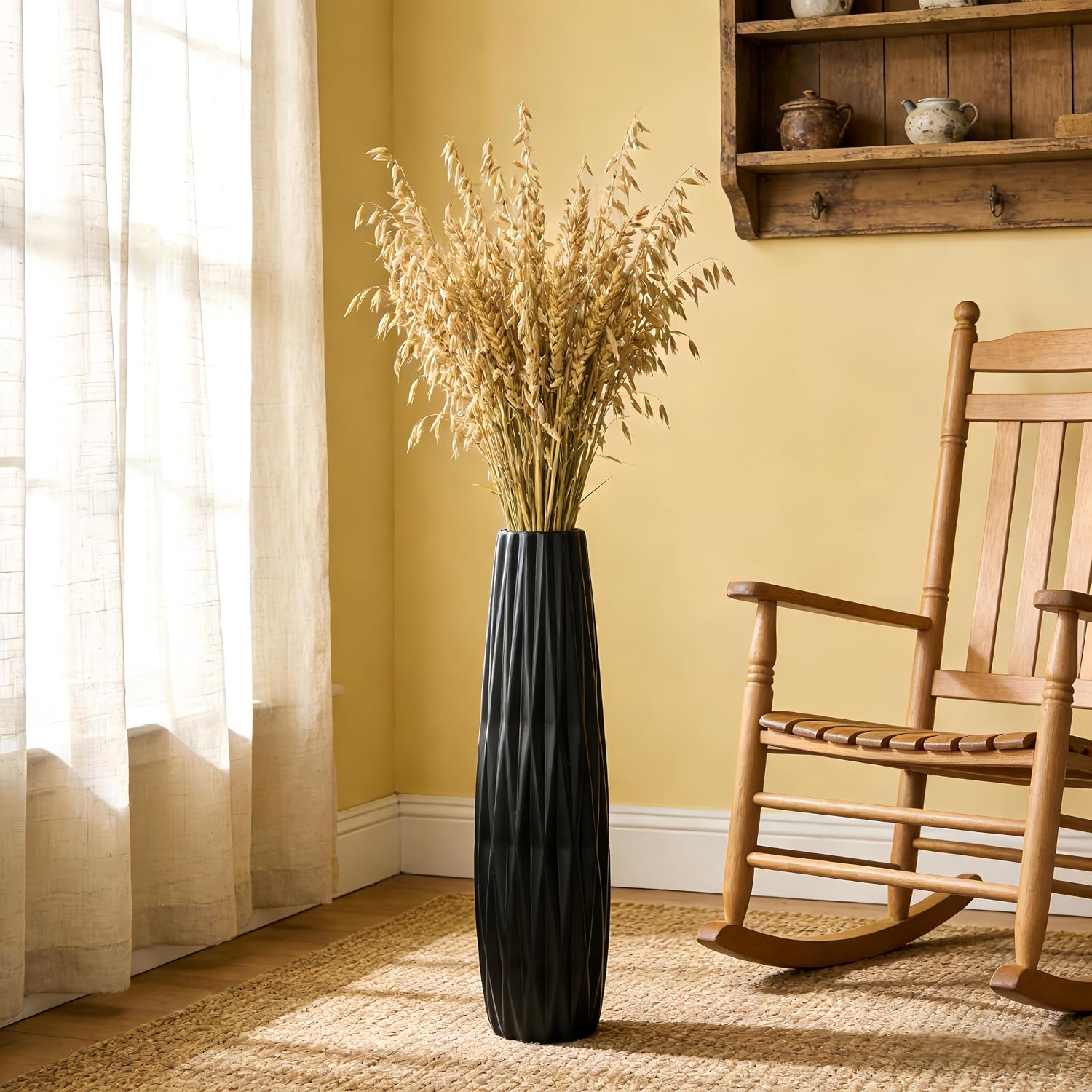 Black Ceramic Tall Floor Vase – 28' Modern Minimalist Decorative Large Vase for Living Room Corner, Entryway, or Office Home Decor