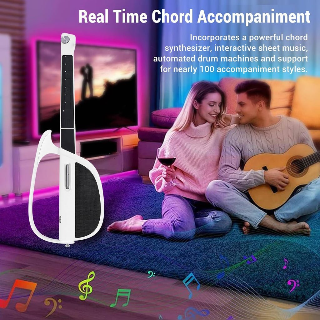 Stringless Guitar, Innovative Stringless Acoustic Electric Guitar, C1 Portable Foldable, for Beginners, Adults, Enthusiasts (White)