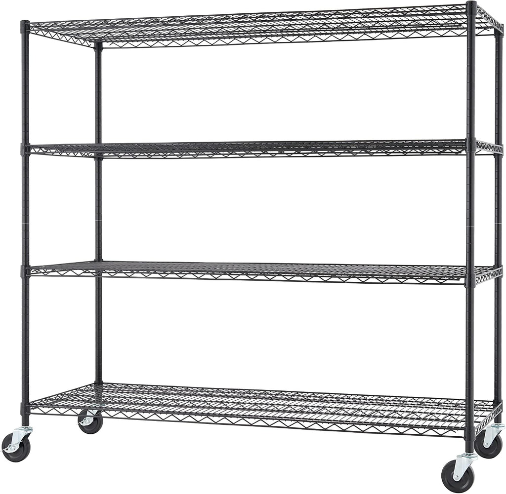 Trinity Basics 4-Tier Adjustable Wire Shelving with Wheels for Kitchen Organization, Garage Storage, Laundry Room, NSF Certified, 600 to 1800 Pound Capacity, 60' by 24' by 54', Black