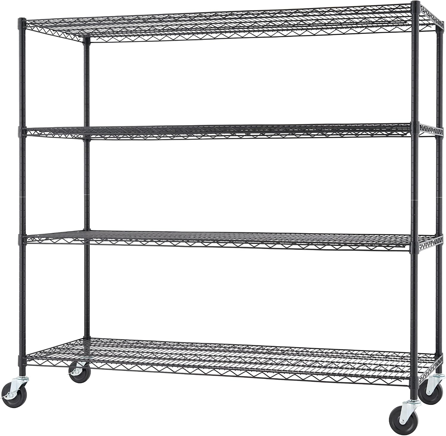Trinity Basics 4-Tier Adjustable Wire Shelving with Wheels for Kitchen Organization, Garage Storage, Laundry Room, NSF Certified, 600 to 1800 Pound Capacity, 60' by 24' by 54', Black