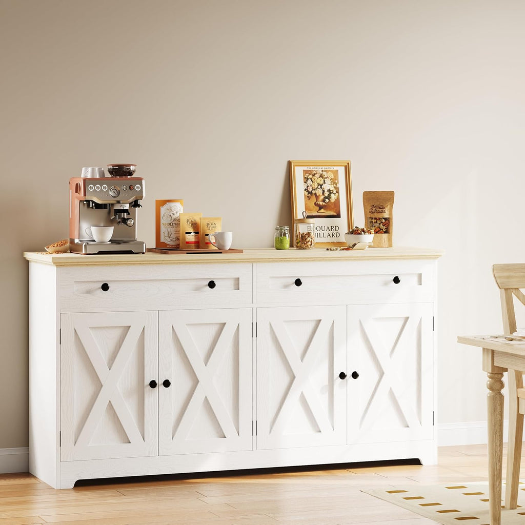 IRONCK Buffet Cabinet with Storage, Sideboard Storage Cabinet with Drawers, Coffee Bar Cabinet, Kitchen Cabinet with Doors, Natural Wood