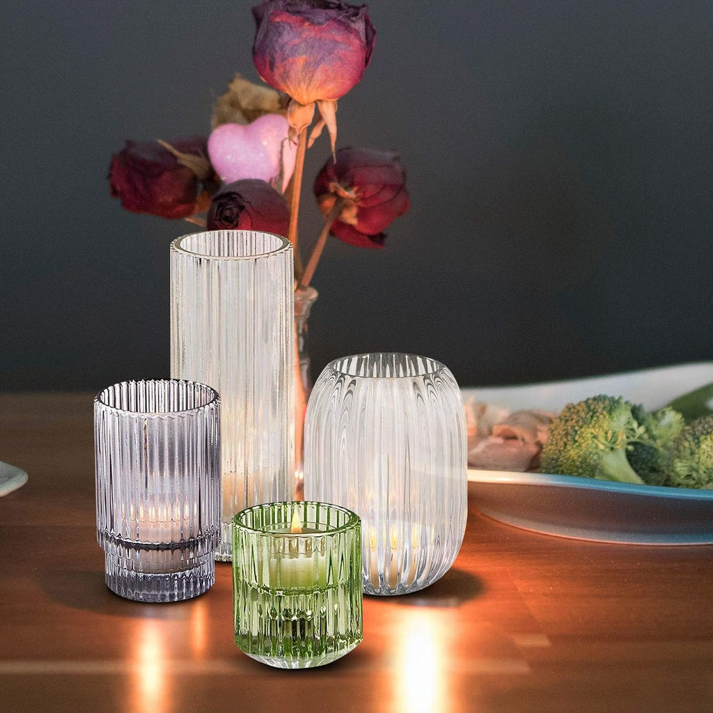Serene Spaces Living Clear Optical Glass Votive Holder, Perfect for Weddings and Home Décor, 5' Tall & 3.5' Diameter, Set of 12