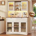 HUAHUU 71' Kitchen Pantry Cabinet with Lights & Acrylic Doors, Pantry Storage Cabinet with Microwave Stand, Kitchen Hutch Food Cabinets with Charging Station, Adjustable Shelves, White