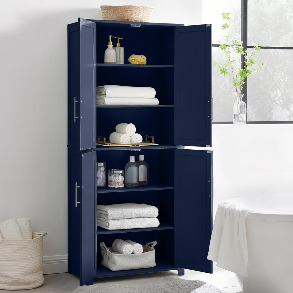 Crosley Furniture Savannah Tall Pantry Storage Cabinet with Shelves, Kitchen, Dining, or Laundry Room, Navy