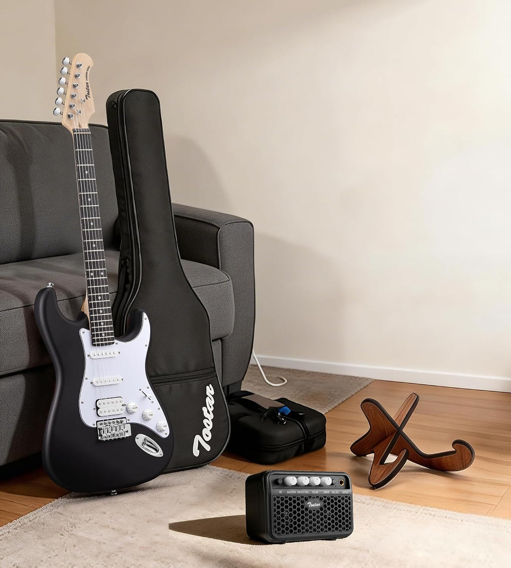 Tostar 39-Inch Full Size Electric Guitar Kit, Strat-Style 5-Way SSH Pickup Switch, Beginner Set Including Amp, Strings, Guitar Stand & Gig Bag,Gift for Adults & Beginners-Black