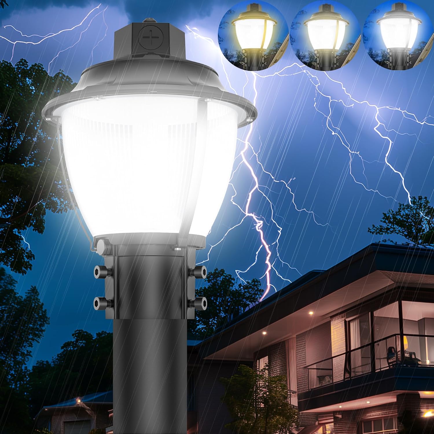 LED Post Top Light with Dusk to Dawn Photocell, 3/4/5000K LED Pole Area Lights 60W/48W/36W Outdoor Post Lights Fixture for Parking lot Yard Garden Street, Commercial IP65 Waterproof AC100-277V