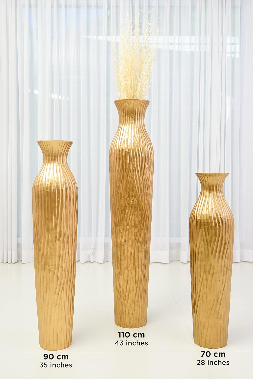 Leewadee Large Gold Home Decor Floor Vase - Wooden 26 inch Tall Farmhouse Decor Flower Holder for Fake Plant and Pampas Grass