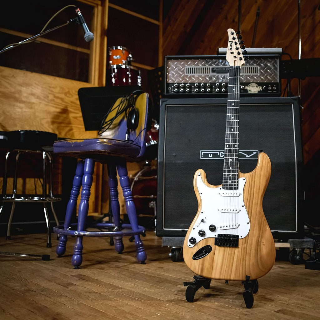 LyxPro Left Hand 39 Inch Electric Guitar and Starter Kit for Lefty Full Size Beginner's Guitar, Amp, Six Strings, Two Picks, Shoulder Strap, Digital Clip On Tuner, Cable and Soft Case - Natural