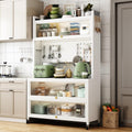65'' Tall Kitchen Bakers Rack with Flip Door Cabinet, 5 Tier Multifunctional Microwave Stand Buffet, Coffee Bar, Kitchen Pantry Storage Cabinet Shelf, Quick Assembly, White