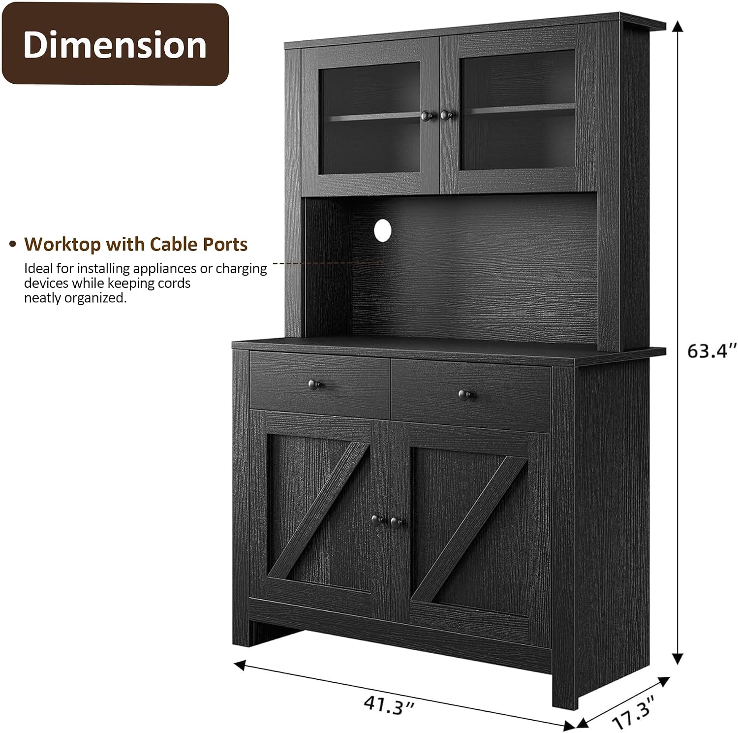 IDEALHOUSE 63' Kitchen Pantry Cabinet with Drawers, Hutch Cabinet with Storage, Microwave Stand, Adjustable Shelves, Freestanding Tall Pantry Storage for Dining Room, Living Room, Black