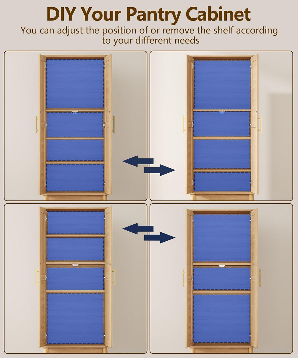 Keehusux 55' Rattan Tall Storage Cabinet, Bathroom Floor Cabinet with 2 Doors, Adujustable Shelf and Solid Wood Legs, Cupboard, Kitchen Pantry for Living Room, Dining Room, Natural KES020MCWG