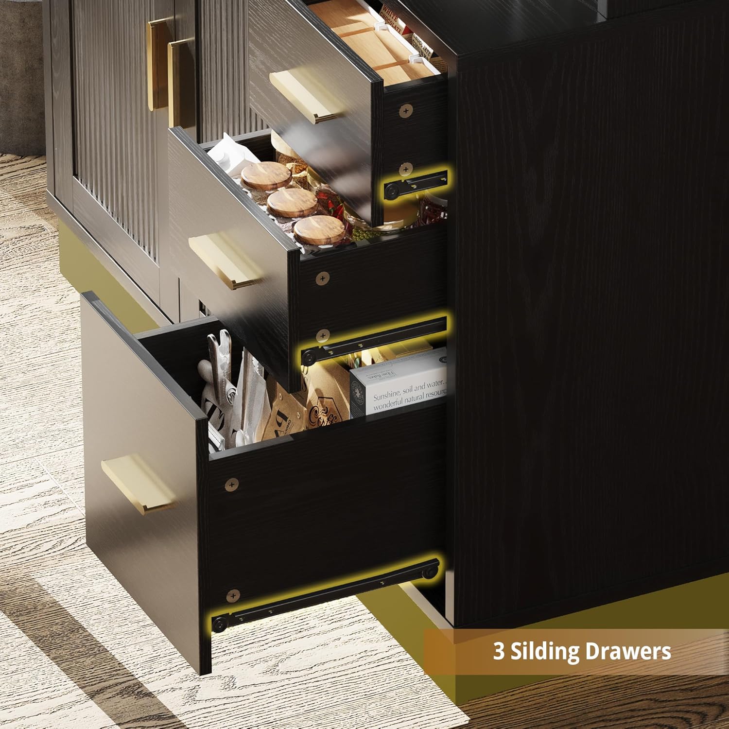 ANCTOR 71' Modern Kitchen Pantry Cabinet with Countertop & Outlet - Tall Storage Cabinet with Adjustable Shelves, Soft-Close Doors, USB/AC Outlet for Kitchen Hutch, Dining Room, Living Room