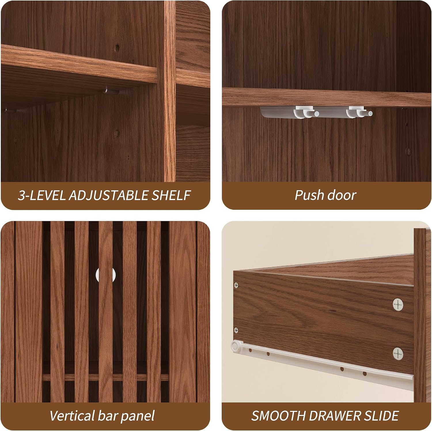 BVIUNTWO Set of 2 Rustic Brown 69' Tall Farmhouse Storage Cabinet with Drawer & Adjustable Shelves, Grille Door Organizer Unit, Anti-Tip Design for Bathroom,Kitchen,Living Room
