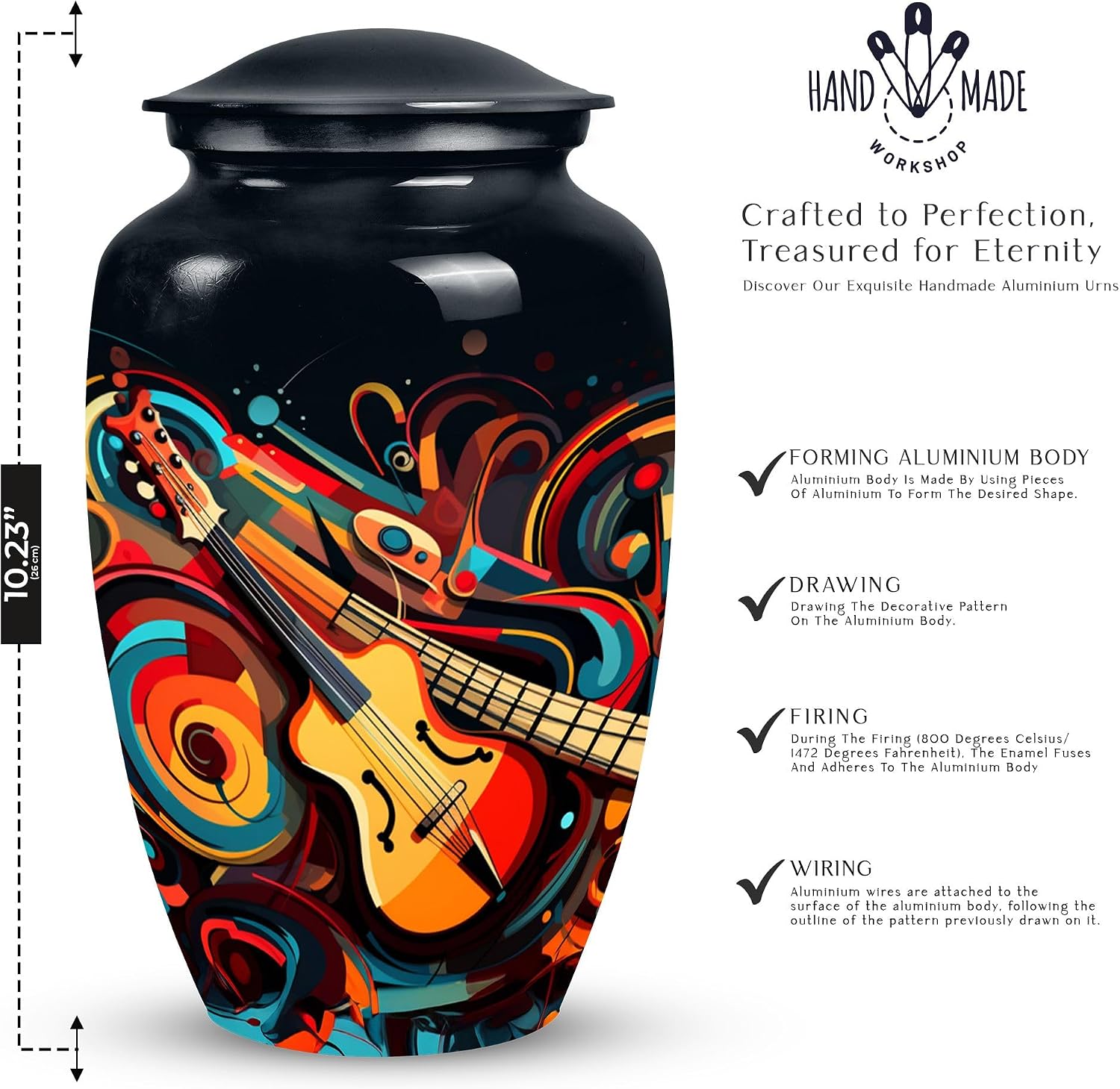 Swirling Guitar Abstract - Large Urns - Cremation Urns for Men - an Urn for Ashes - Urns for Adults (10inch), Natural