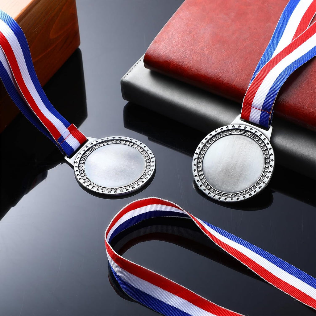 Sasylvia Blank Award Medals with Neck Ribbons Create Your Own Medals Kit Cheer Winner Participation Trophy Metal Gifts for Soccer Football Party Game