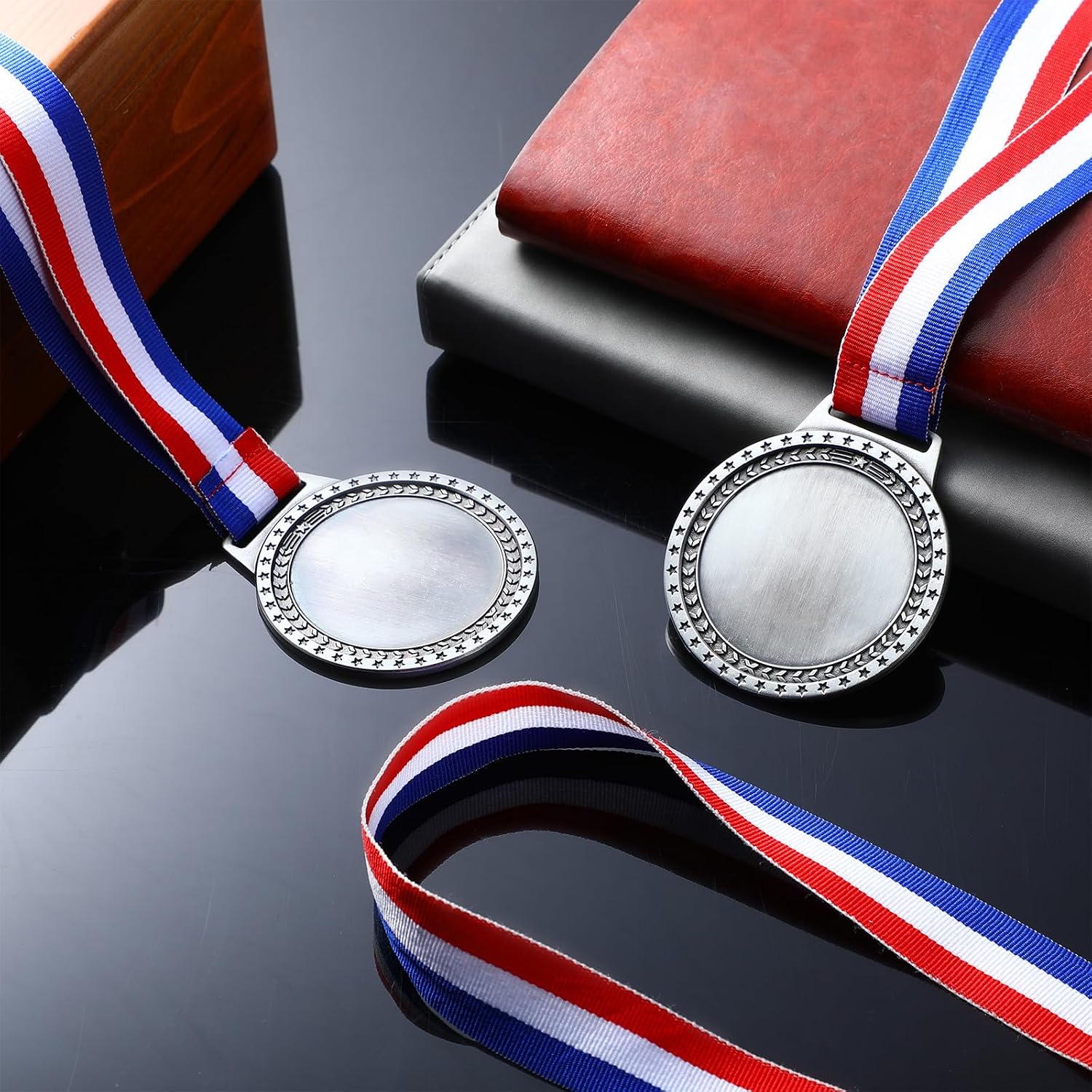 Sasylvia Blank Award Medals with Neck Ribbons Create Your Own Medals Kit Cheer Winner Participation Trophy Metal Gifts for Soccer Football Party Game