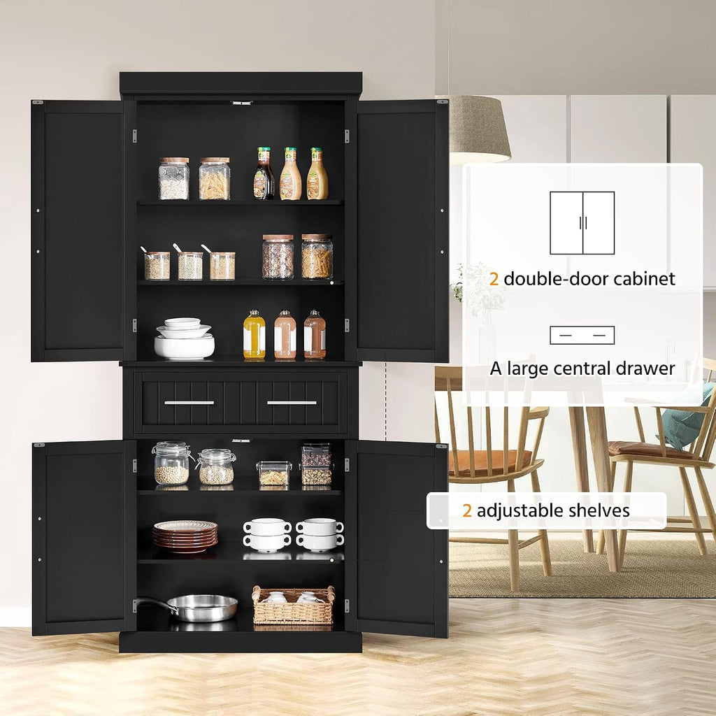 Yaheetech Kitchen Pantry Storage Cabinet with Drawer, Freestanding Pantry Cabinets with 2 Adjustable Shelves, 72.5' Tall Storage Cupboard for Kitchen/Dining Room/Bathroom/Hallway, Black