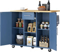JY QAQA 42' Kitchen Island with Storage on Wheels, Rolling Table with Drop Leaf, Drawers, Cart Handle for Towel Rack or Free Movement, Blue