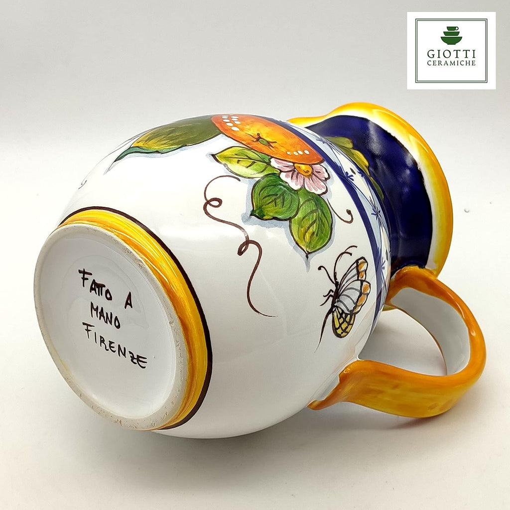 Giotti Ceramiche Italian Ceramic Pitcher Sunflower - 33 oz Hand Painted Utensil Holder or Carafe for Kitchen - Made in Italy Tuscany - Pottery Vase Jar for Wine - Home Decor Ceramics Dispenser