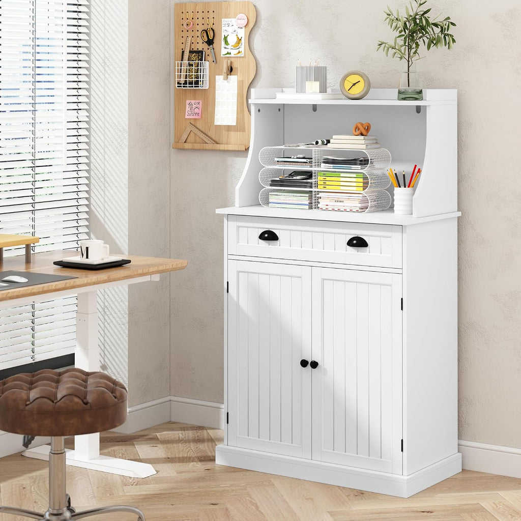 ARTPOWER 54' Kitchen Microwave Cabinet/Stand with Storage and Drawers, Pantry Storage Cabinet with Hutch & Adjustable Shelves for Kitchen, Dining Room, Living Room, Hallway in White