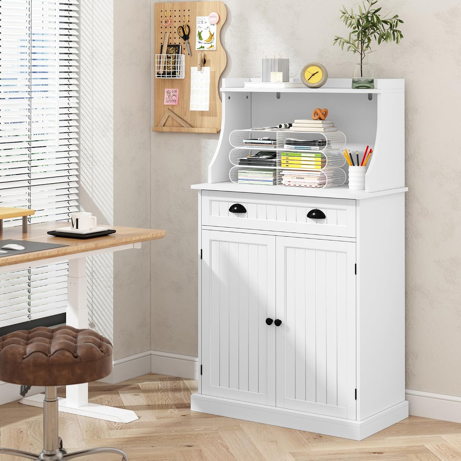 ARTPOWER 54' Kitchen Microwave Cabinet/Stand with Storage and Drawers, Pantry Storage Cabinet with Hutch & Adjustable Shelves for Kitchen, Dining Room, Living Room, Hallway in White