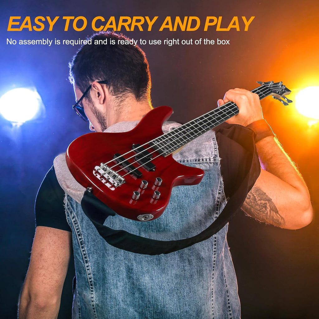 Ktaxon Electric Bass Guitar 4 String Bass Guitar with 20 Watt Amplifier, PJ Type Pickup, Naturally air-dried Maple Neck, Rosewood Fretboard, Basswood Body(Red)