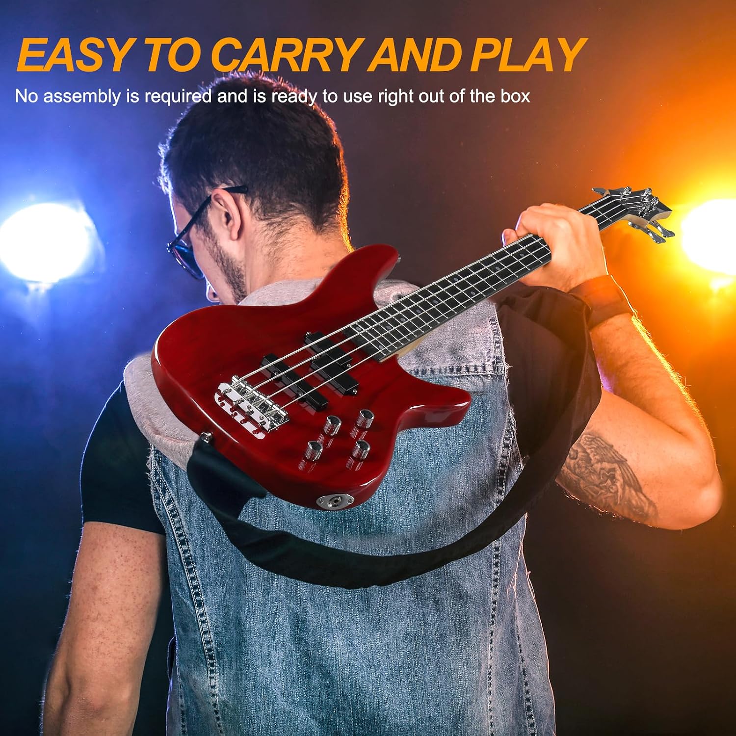 Ktaxon Electric Bass Guitar 4 String Bass Guitar with 20 Watt Amplifier, PJ Type Pickup, Naturally air-dried Maple Neck, Rosewood Fretboard, Basswood Body(Red)