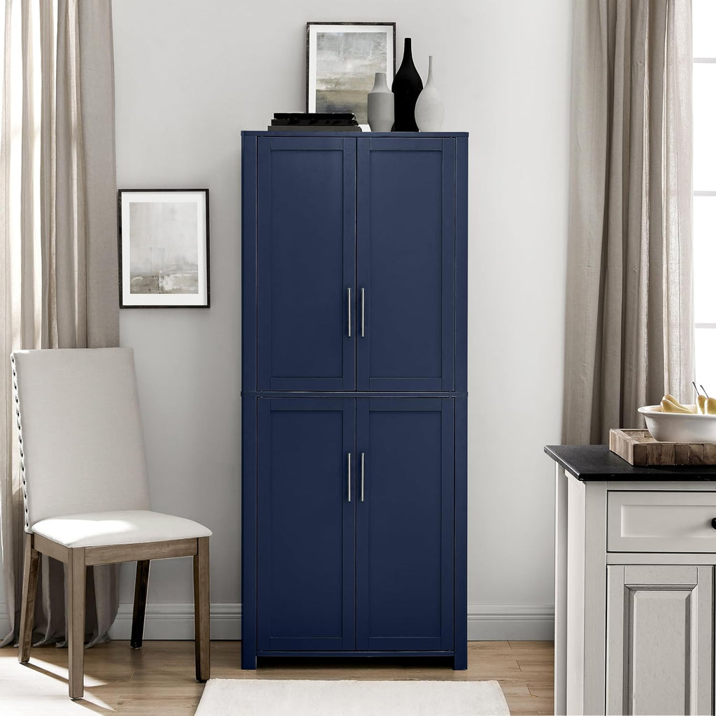 Crosley Furniture Savannah Tall Pantry Storage Cabinet with Shelves, Kitchen, Dining, or Laundry Room, Navy