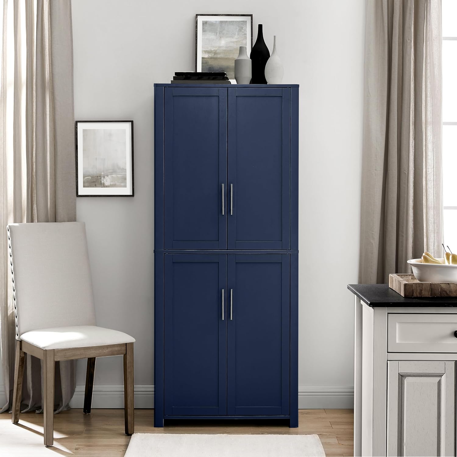 Crosley Furniture Savannah Tall Pantry Storage Cabinet with Shelves, Kitchen, Dining, or Laundry Room, Navy