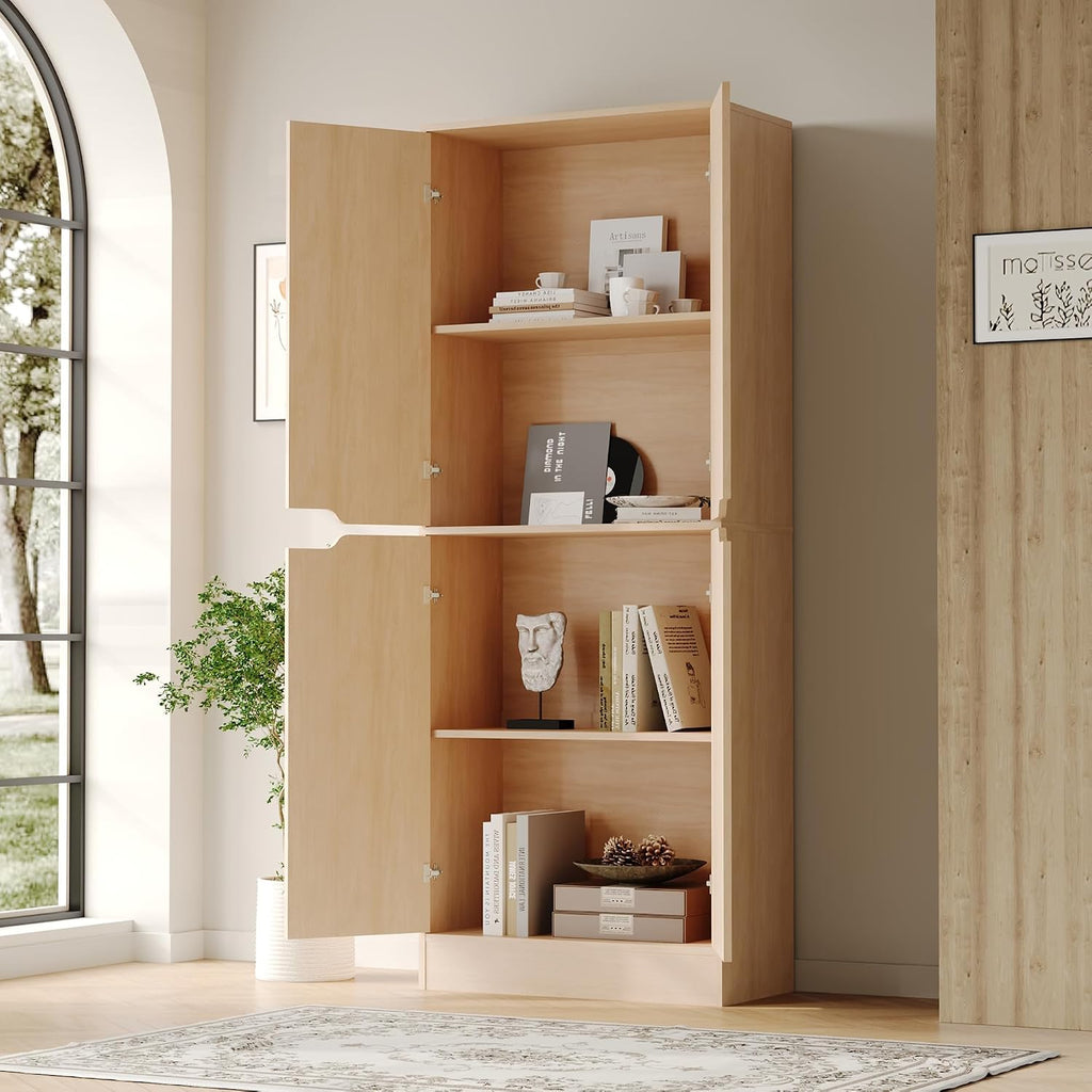 Housoul 71' Tall Freestanding Pantry Cabinet, 4 Doors Larder Cupboard with Adjustable Shelves, Kitchen Hutch for Kitchen & Dining Room, Oak