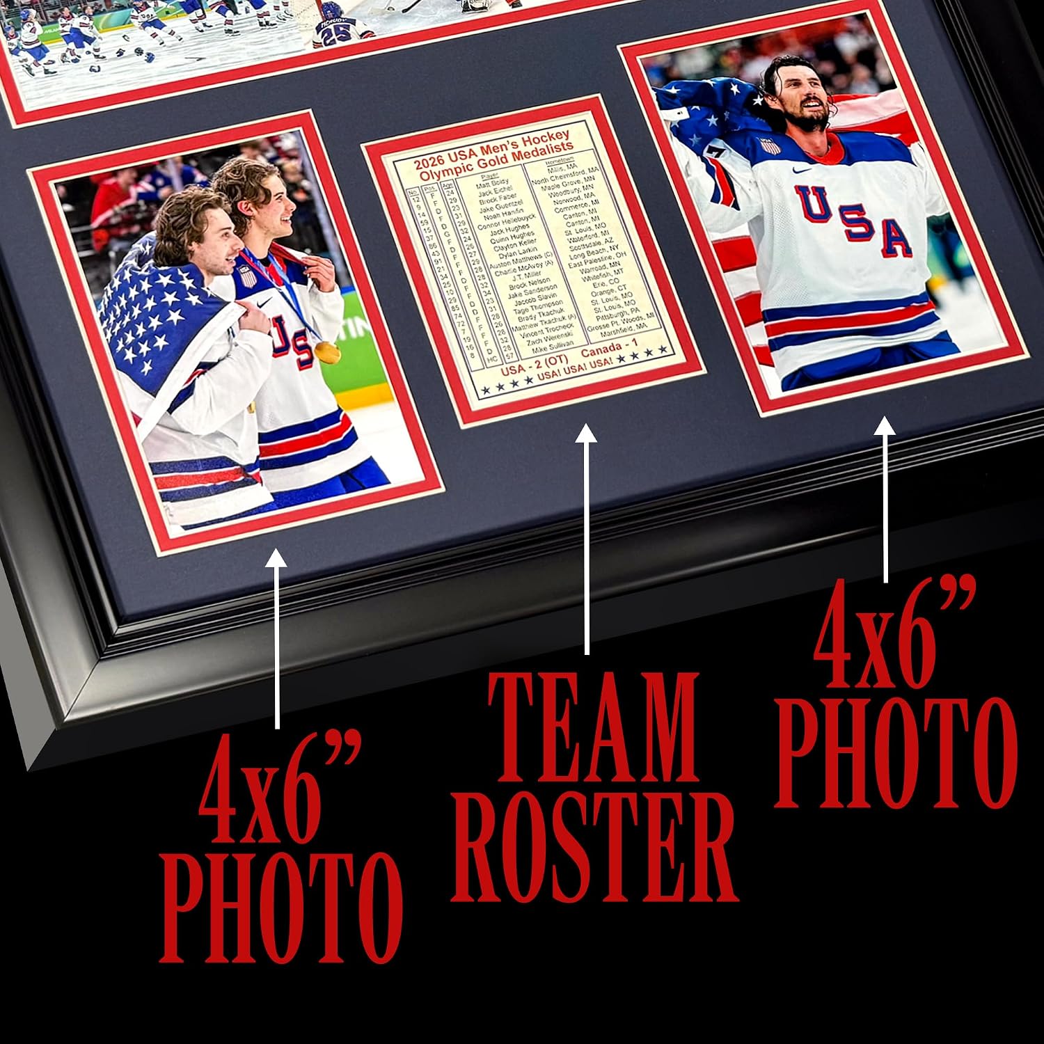 Legends Never Die 2026 USA Hockey Gold Medal Winners | Collectible Winter Olympics Ice Hockey Memorabilia | Framed Picture & Photo Collage Gift, Man Cave Wall Art, Home Decor | 2 Sizes (18'x22')