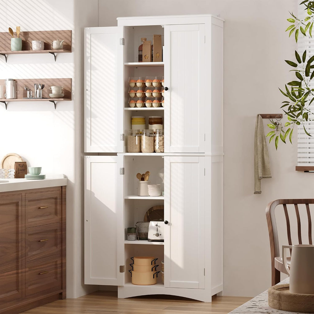 Gizoon Tall Bathroom Storage Cabinet with Adjustable Shelves, 67' H Freestanding Storage Unit with 4 Magnetic Doors, Kitchen Pantry Cabinet for Dining Room, Living Room, White