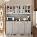 FUFU&GAGA 74.8' Tall Kitchen Pantry Cabinet with 5 Tiers Shelf, 8 Doors & 3 Drawers & Microwave Stand, Freestanding Hutch Cabinet with Buffet Cupboard for Kitchen, Dinningroom