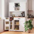 Gizoon Kitchen Pantry Cabinet with Countertop Kitchen Hutch Storage Cabinet 67.7' Tall Pantry Coffee Bar with Storage for Dining Room and Craft Room, White and Rustic
