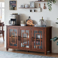 Joaxswe Large Sideboard Buffet Cabinet with Storage, 55' Farmhouse Credenza with 3 Glass Doors, Adjustable Shelves Console Table, Wood Kitchen Coffee Bar for Dining Room, Living Room, Brown