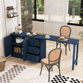 90' Extendable Freestanding Storage Cabinet, Kitchen Storage Bakers Rack with Adjustable Shelf, Utility Food Cupboard with Silent Drawers for Kitchen and Living Room, Navy Blue