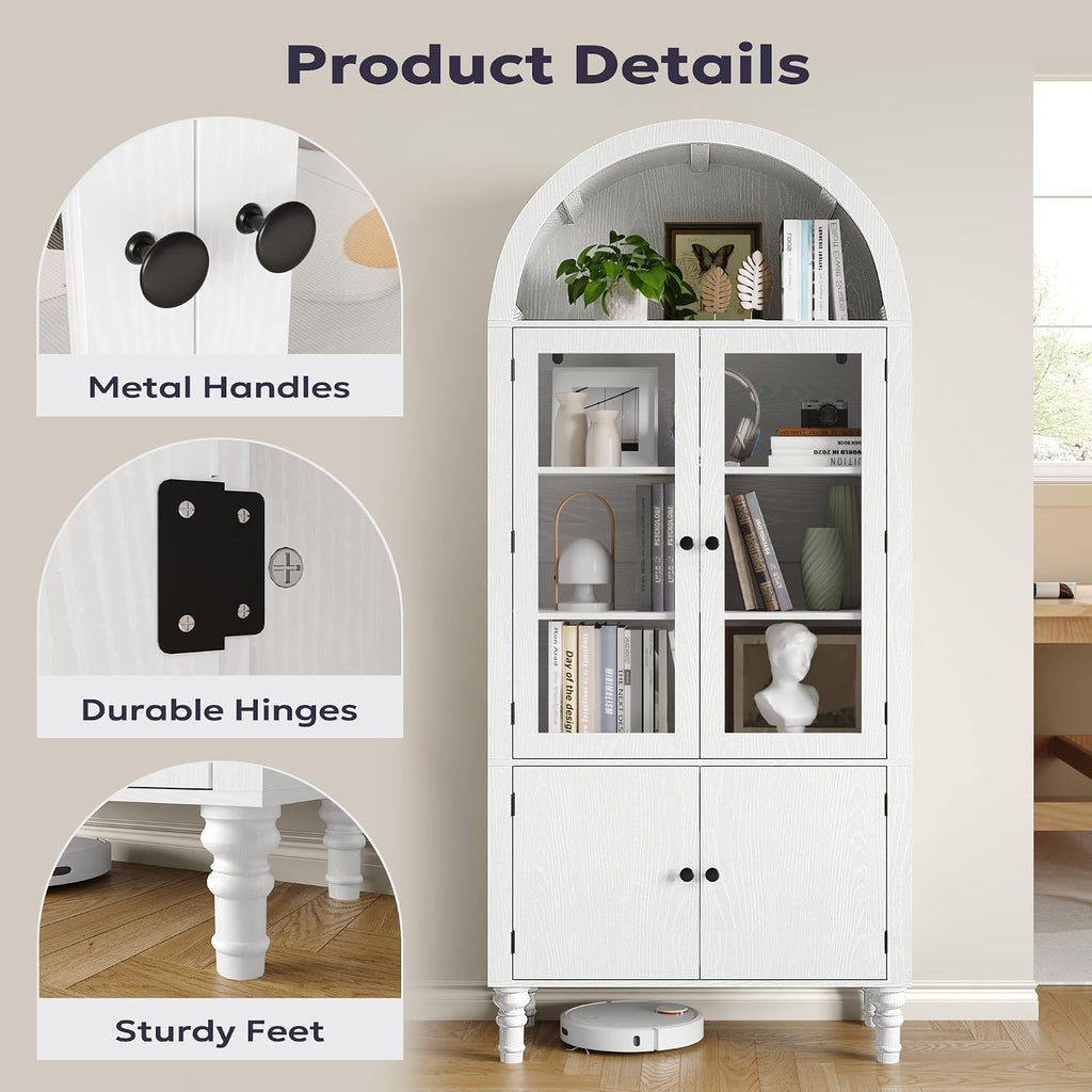 Furnify 71' Tall Arched Pantry Cabinet, Modern Kitchen Storage Cabinet with Doors, 3 Adjustable Shelves, Door Shelves, Organizer, Versatile Cupboard for Kitchen, Bathroom, White