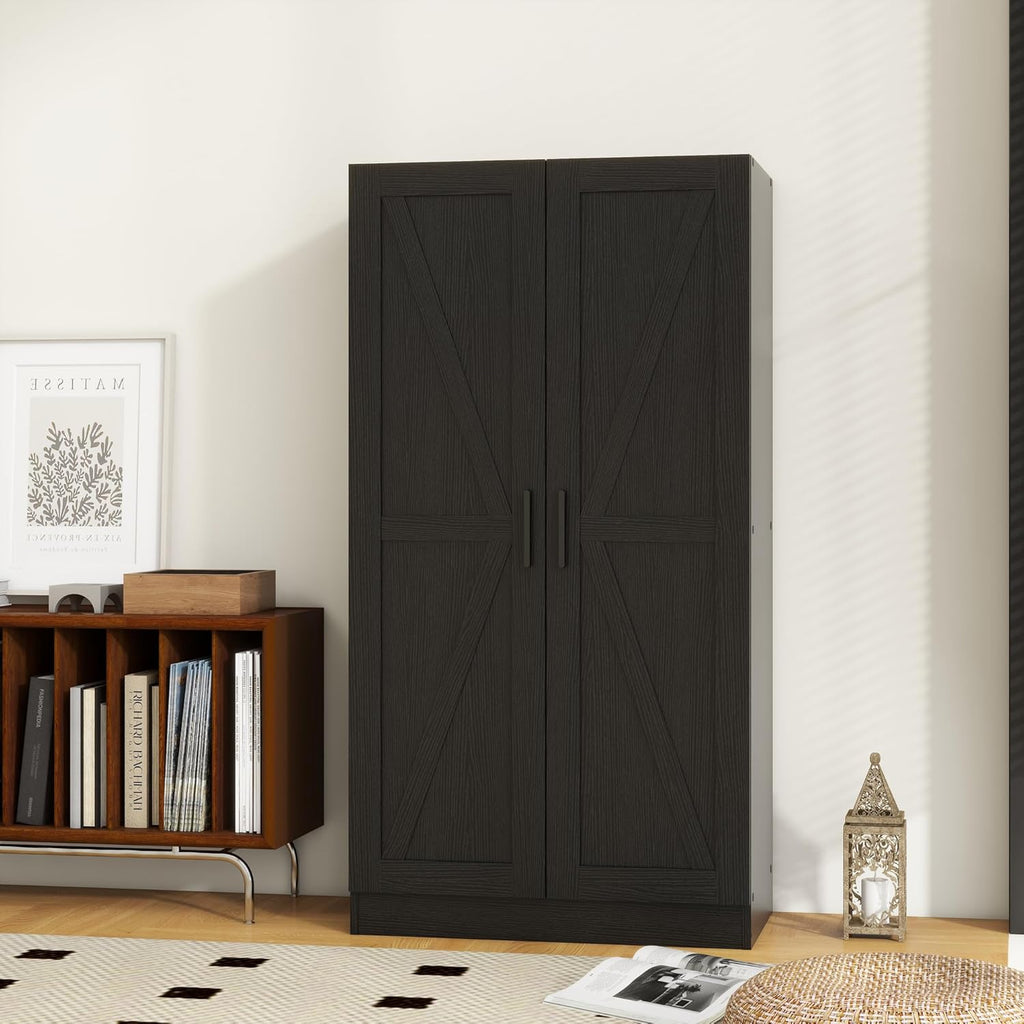 Wooden Storage Cabinet, Collection Food Pantry Narrow Cabinet Free Standing with 2 Doors and 3 Shelves Tool Cabinet, for Kitchens, Living Room, Utility Rooms (Black)