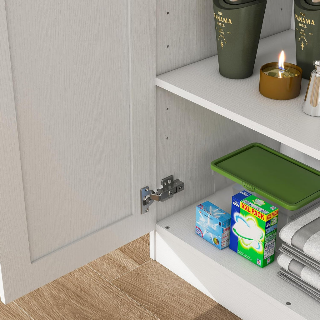Wooden Storage Cabinet, Collection Food Pantry Narrow Cabinet Free Standing with 2 Doors and 3 Shelves Tool Cabinet, for Kitchens, Living Room, Utility Rooms (White)