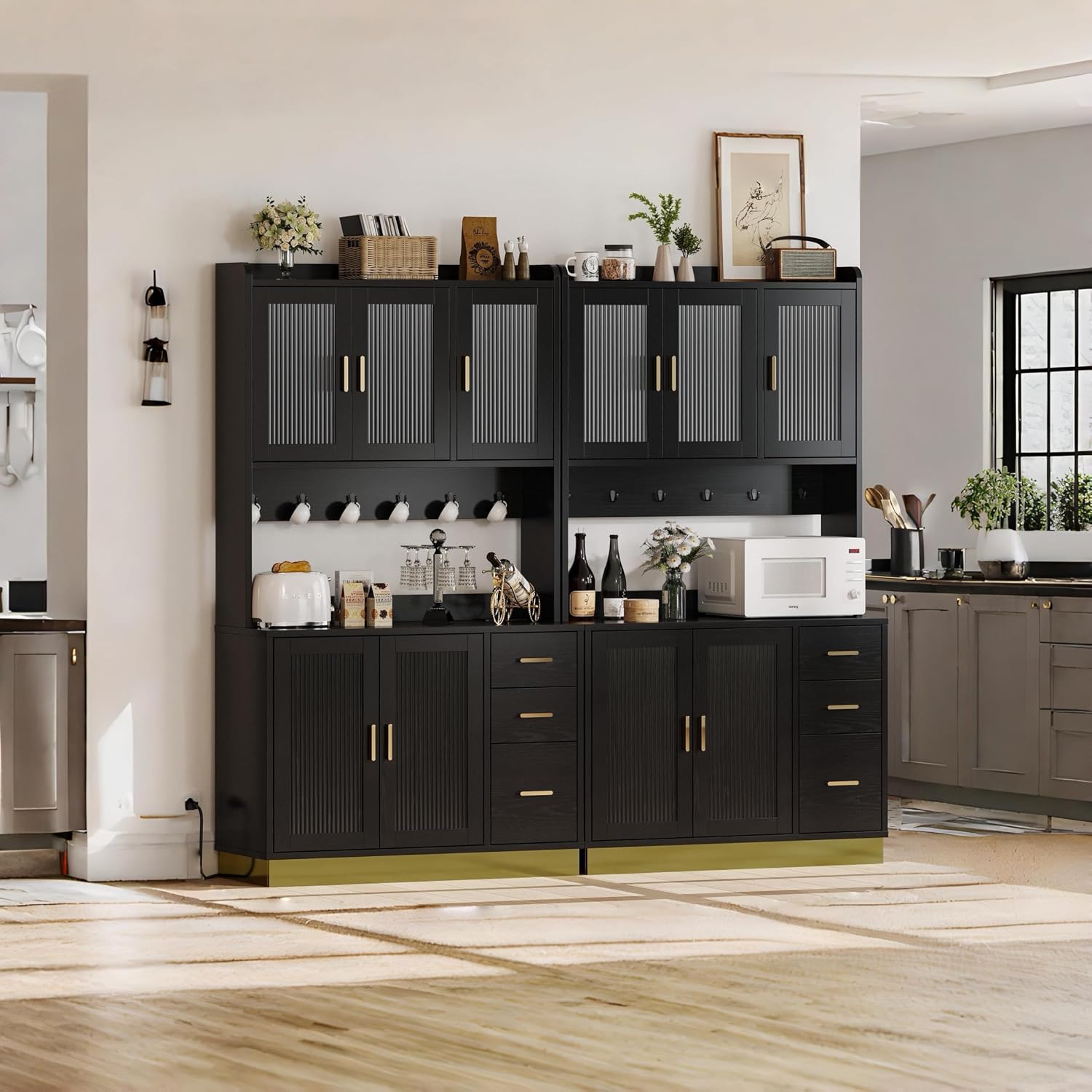 ANCTOR 71' Modern Kitchen Pantry Cabinet with Countertop & Outlet - Tall Storage Cabinet with Adjustable Shelves, Soft-Close Doors, USB/AC Outlet for Kitchen Hutch, Dining Room, Living Room