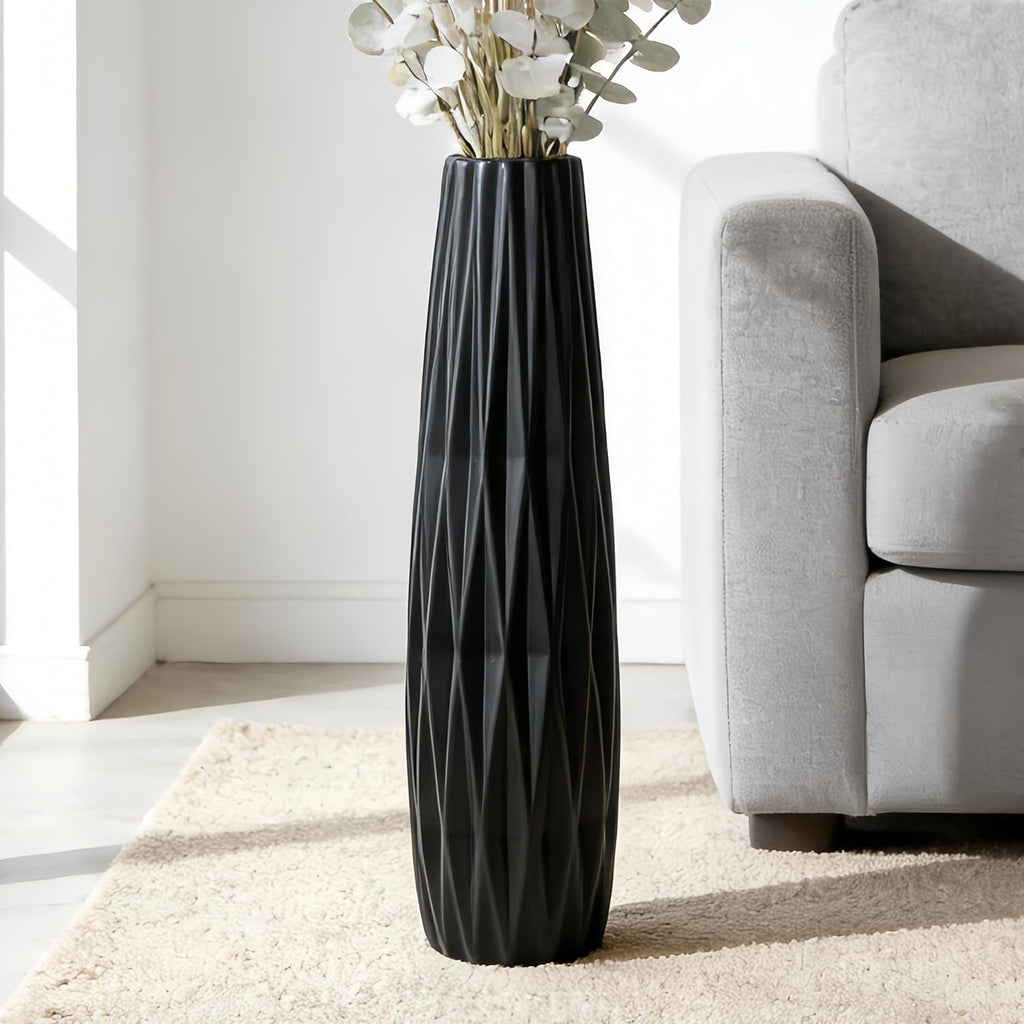 Black Ceramic Tall Floor Vase – 28' Modern Minimalist Decorative Large Vase for Living Room Corner, Entryway, or Office Home Decor