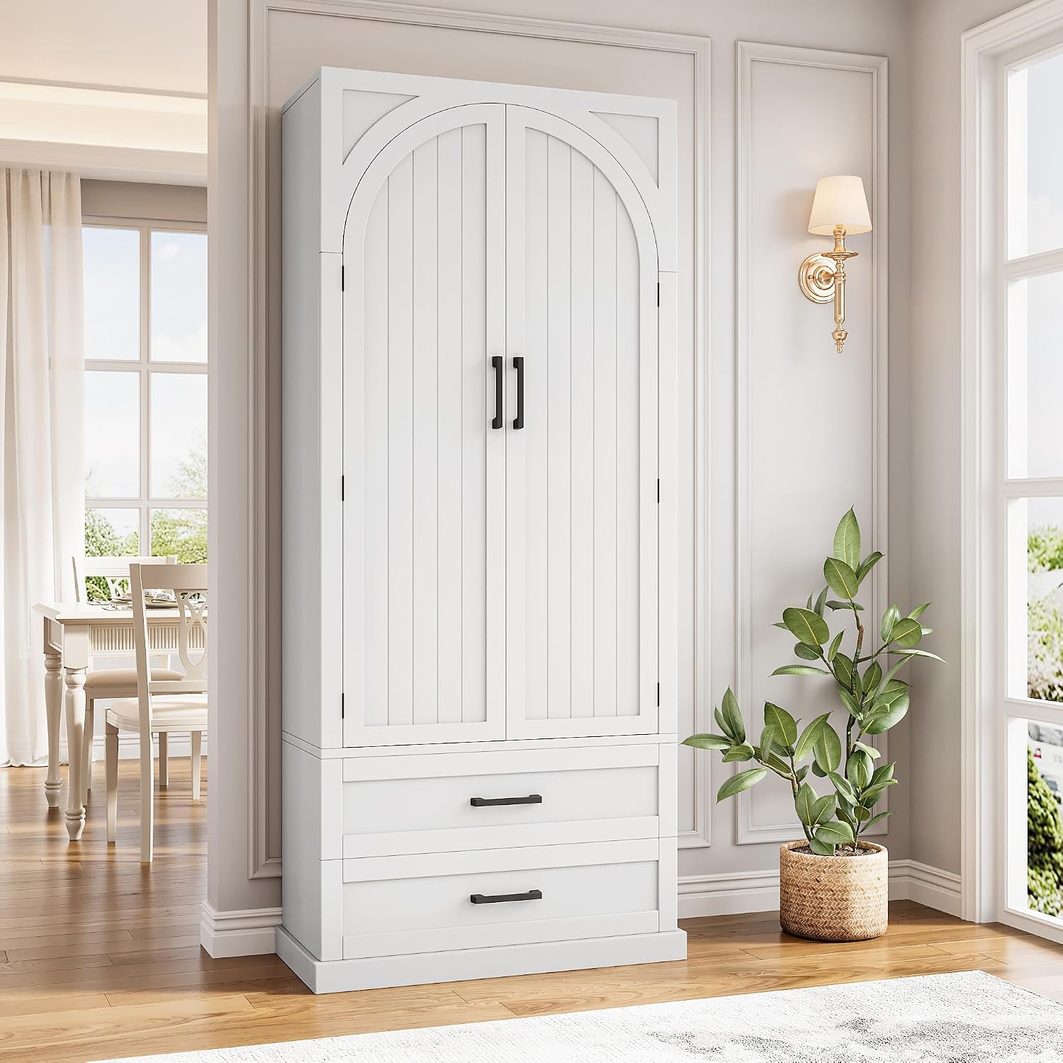 iPormis 71' Tall Kitchen Pantry Storage Cabinet w/Adjustable Shelf, Door Shelves & Large Drawers, Freestanding Kitchen Cupboard for Dining Room/Living Room, White