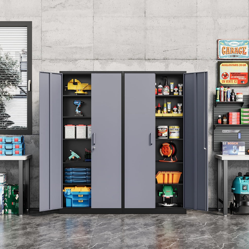 Fesbos Metal Cabinet Steel Storage Cabinet - 71' Tall File Cabinets with Lockable Doors and 5 Adjustable Shelves Black&Gray Steel Storage Cabinets for Home, School, Office, Garage