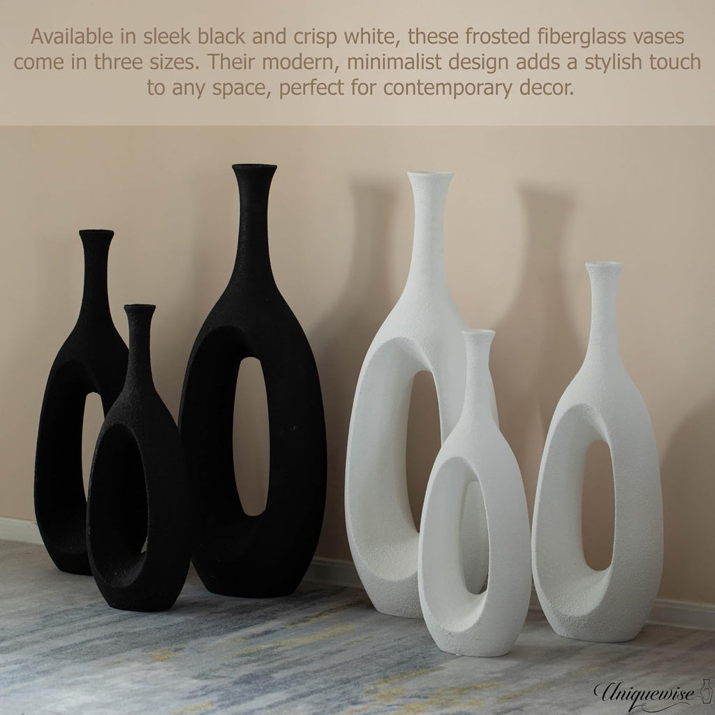 Set of 3 Frosted Black Fiberglass Tall Floor Vase - Decorative Vase for Modern Home Decor, Perfect for Living Room, Home Office, Bedroom, Kitchen, Coffee Bar, Farmhouse Decor, and Wedding Centerpieces