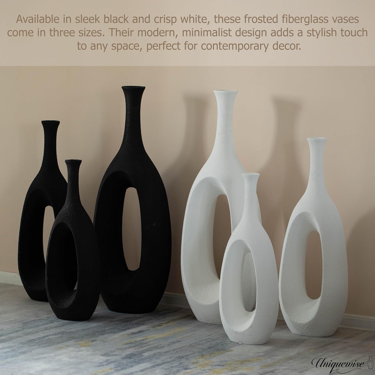 Set of 3 Frosted Black Fiberglass Tall Floor Vase - Decorative Vase for Modern Home Decor, Perfect for Living Room, Home Office, Bedroom, Kitchen, Coffee Bar, Farmhouse Decor, and Wedding Centerpieces